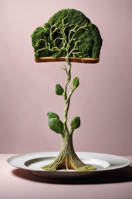 00165-465161187-_lora_Surreal Plate_1_Surreal Plate - a plate with a tree sprouting from a slice of bread.png